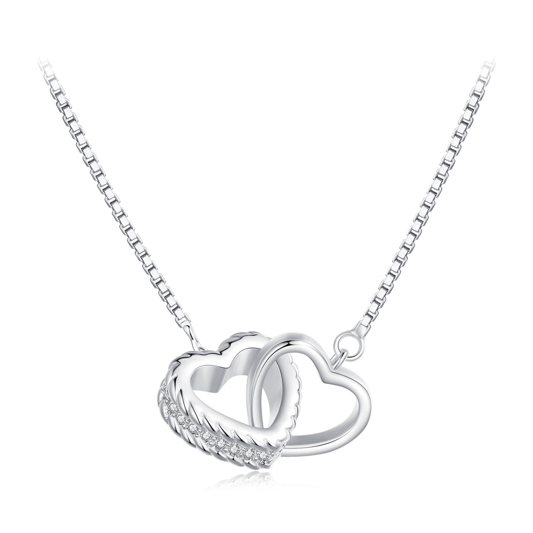 925 Sterling Silver Necklace with CZ in Pavé Setting, Length 400+50mm, Pendant 11*18mm, Unisex  DestGlow