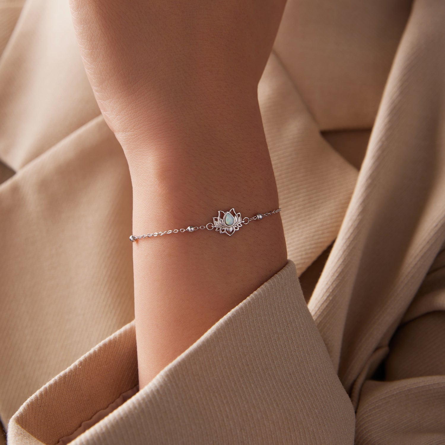 925 Sterling Silver White Gold Plated Bracelet with Synthetic Opal - Length 15+6cm for Women  DestGlow