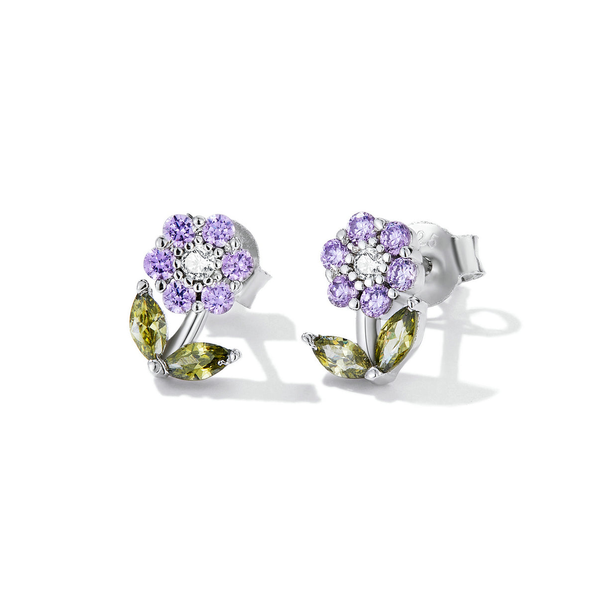 925 Sterling Silver Earrings with Pavé Setting CZ in White Gold  DestGlow