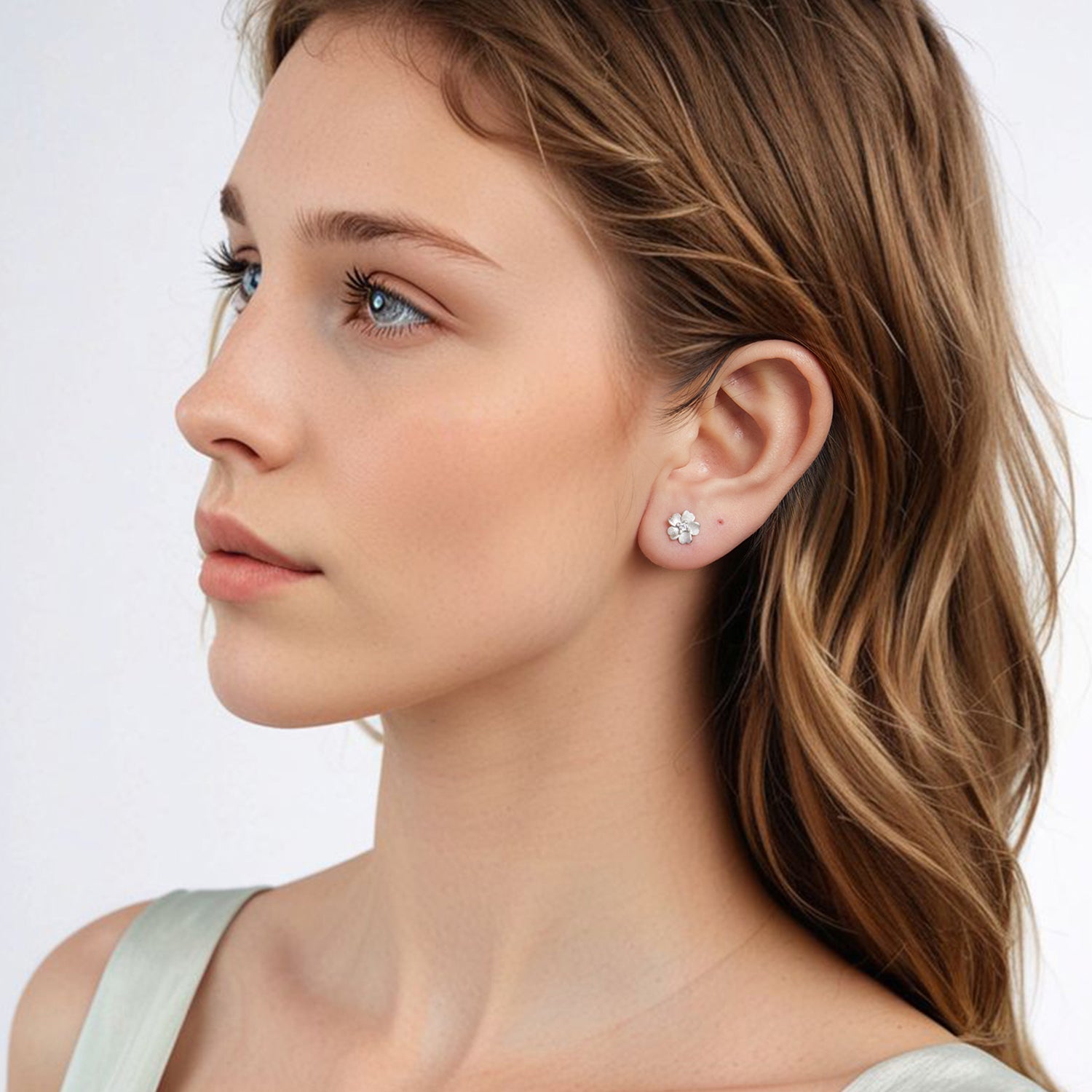 925 Sterling Silver Earrings with Pavé Setting CZ and White Gold Plating, 0.8cm for Women  DestGlow