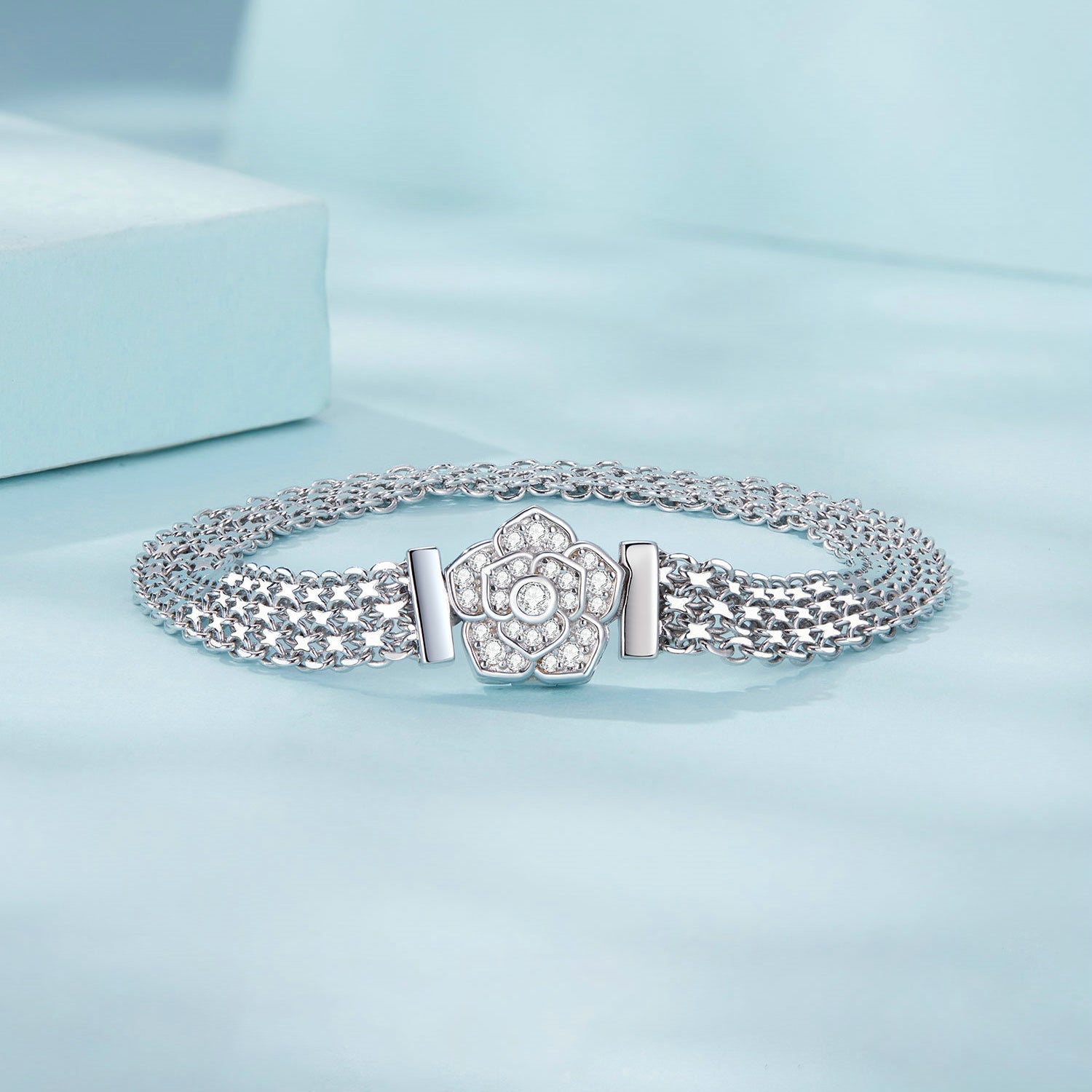 925 Sterling Silver and Platinum Plated 17.0 cm Pavé Setting CZ Bracelet for Women  DestGlow