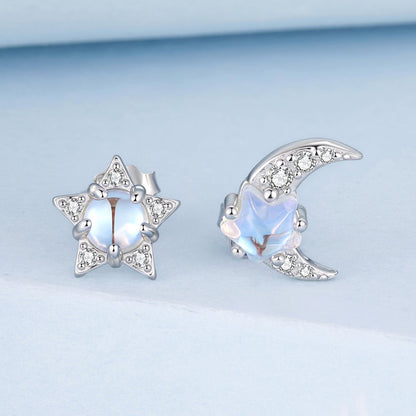 925 Sterling Silver White Gold Plated Moonstone &amp; CZ Earrings  DestGlow