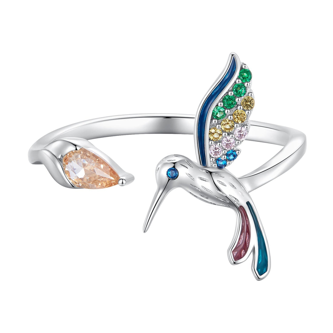 925 Sterling Silver Enamel Pavé Setting Ring for Women  DestGlow