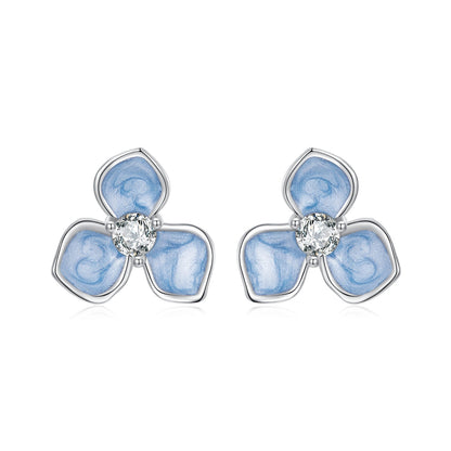 925 Sterling Silver Enamel White Gold Plated CZ Earrings