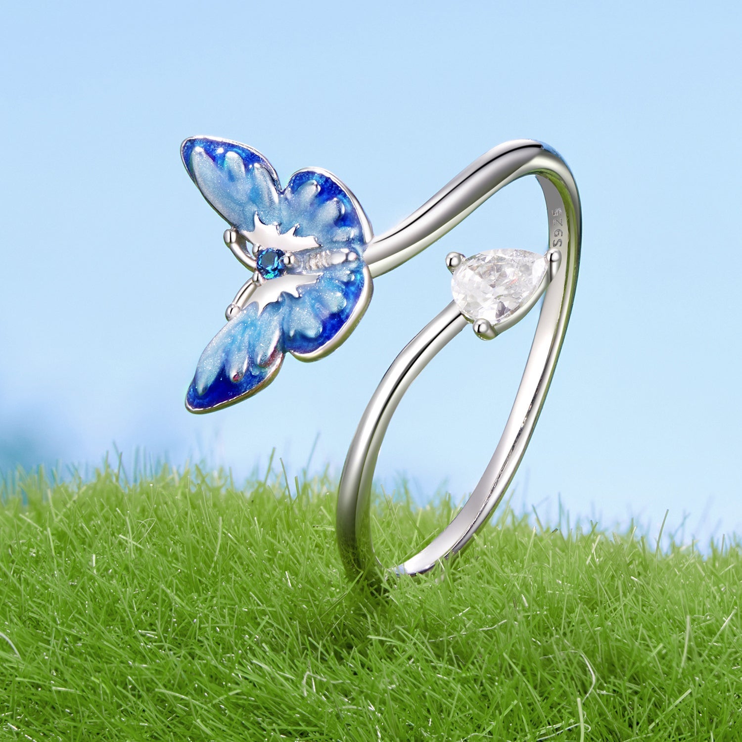 925 Sterling Silver Enamel White Gold Plated Pendant 0.8*1.2cm for Rings  DestGlow