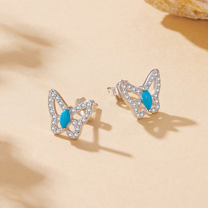 925 Sterling Silver White Gold Plated Earrings with Synthetic Turquoise and CZ  DestGlow