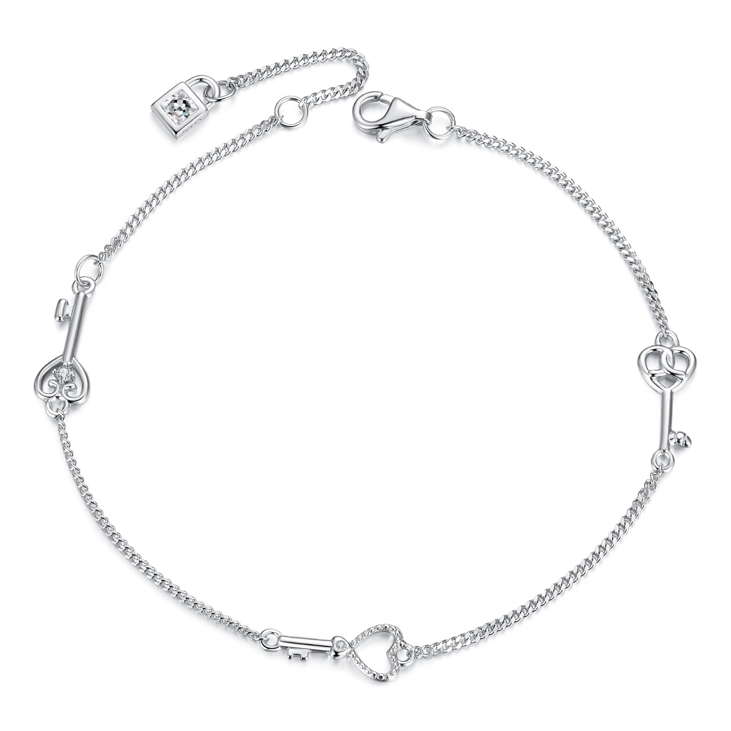 925 Sterling Silver White Gold Plated 21cm Pavé CZ Bracelet for Women  DestGlow