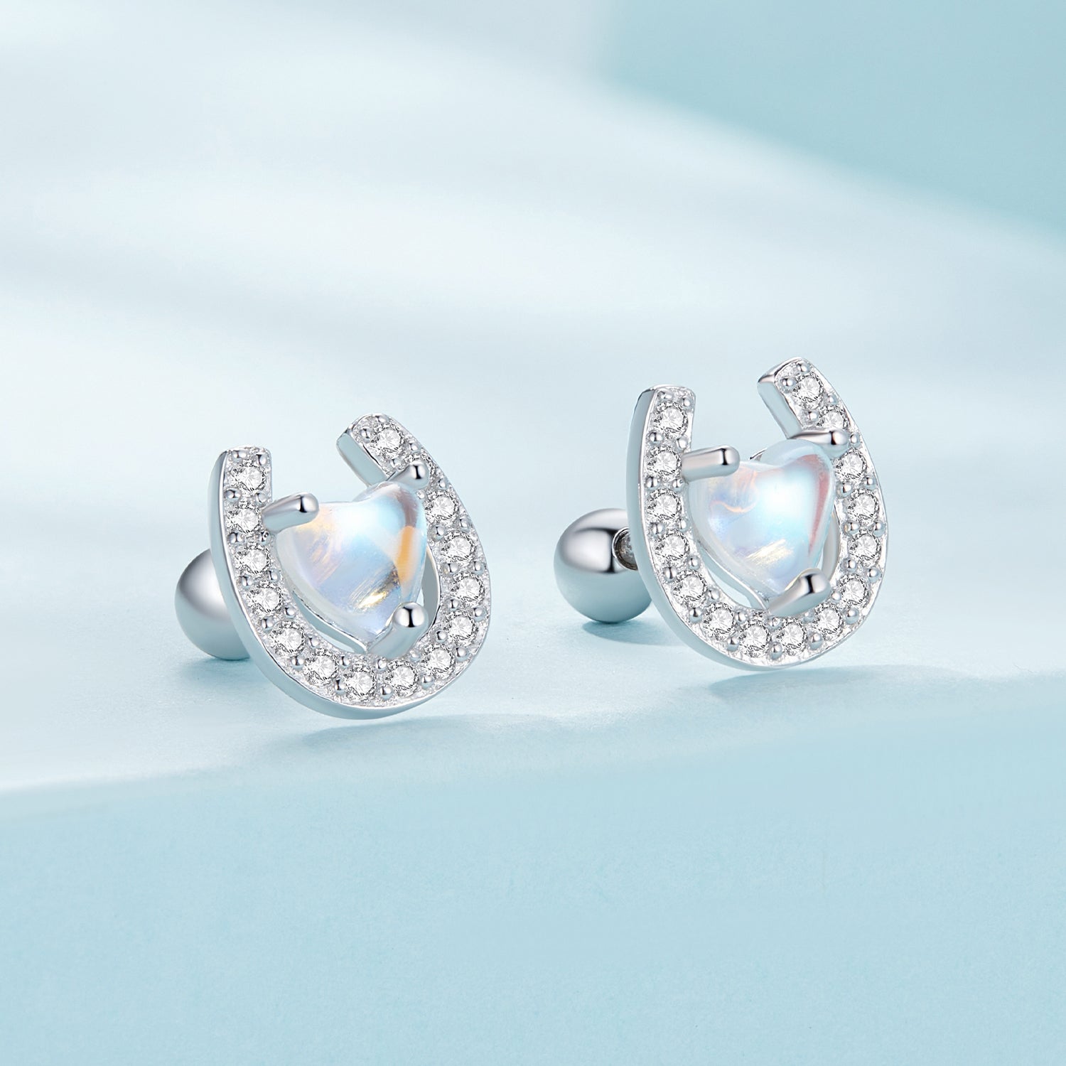 925 Sterling Silver Pavé Setting Moonstone Earrings with CZ and Platinum Plating  DestGlow