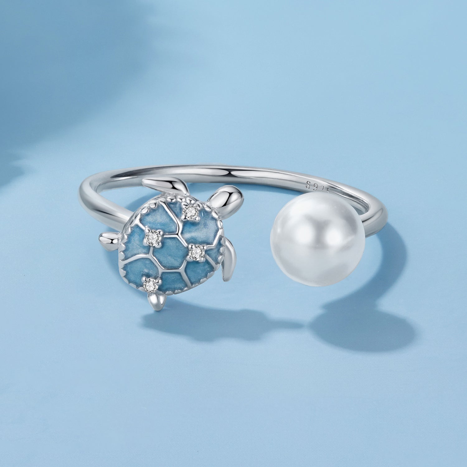 925 Sterling Silver Turtle Ring with Quality Shell Pearl &amp; CZ - Size: nan  DestGlow