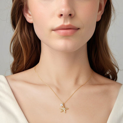 925 Sterling Silver Necklace with Gold Plating, 40+5cm, Featuring Synthetic Pearl &amp; CZ for Women