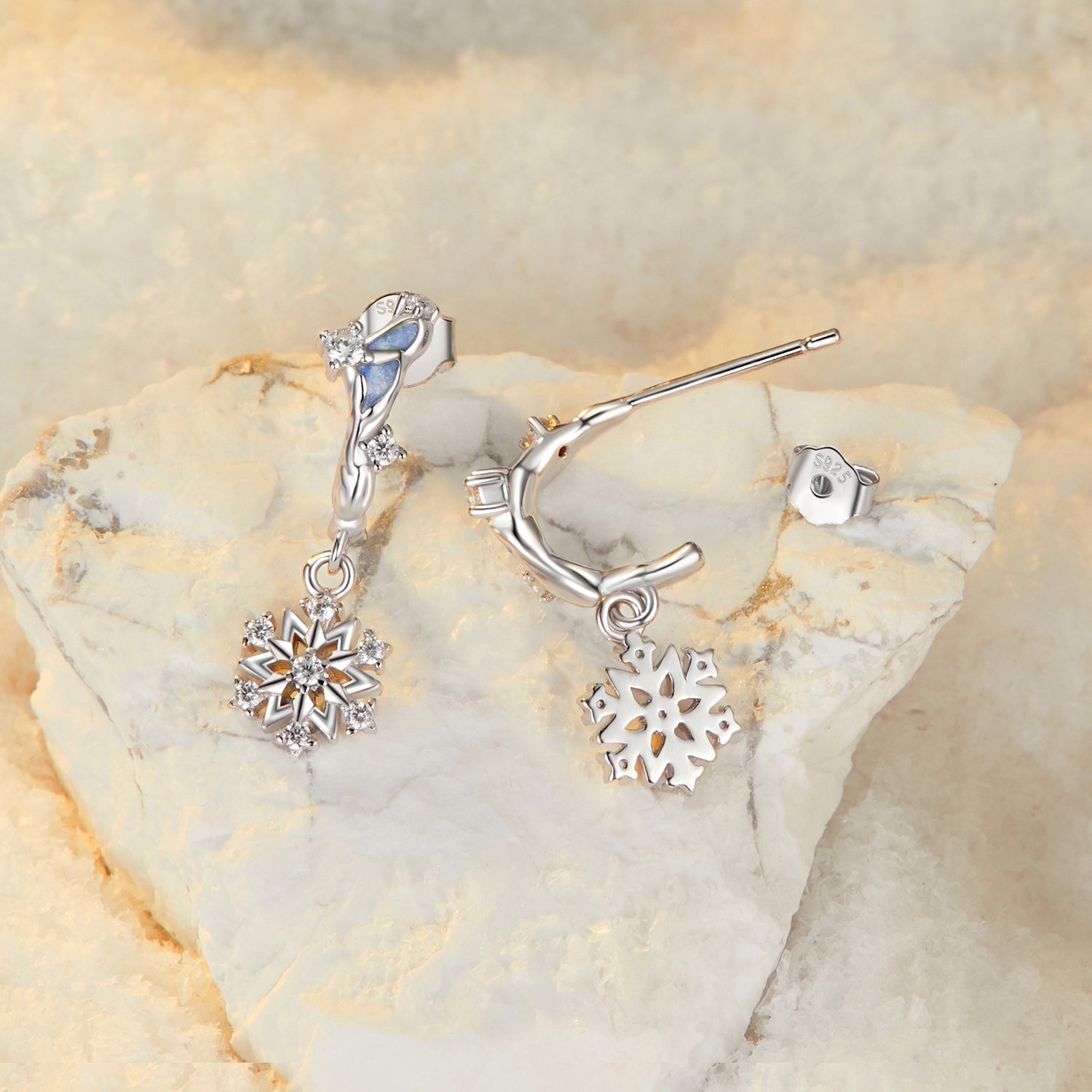 925 Sterling Silver Earrings with Plated White Gold, 2.2*0.7cm, Enamel + Pavé Setting for Women  DestGlow