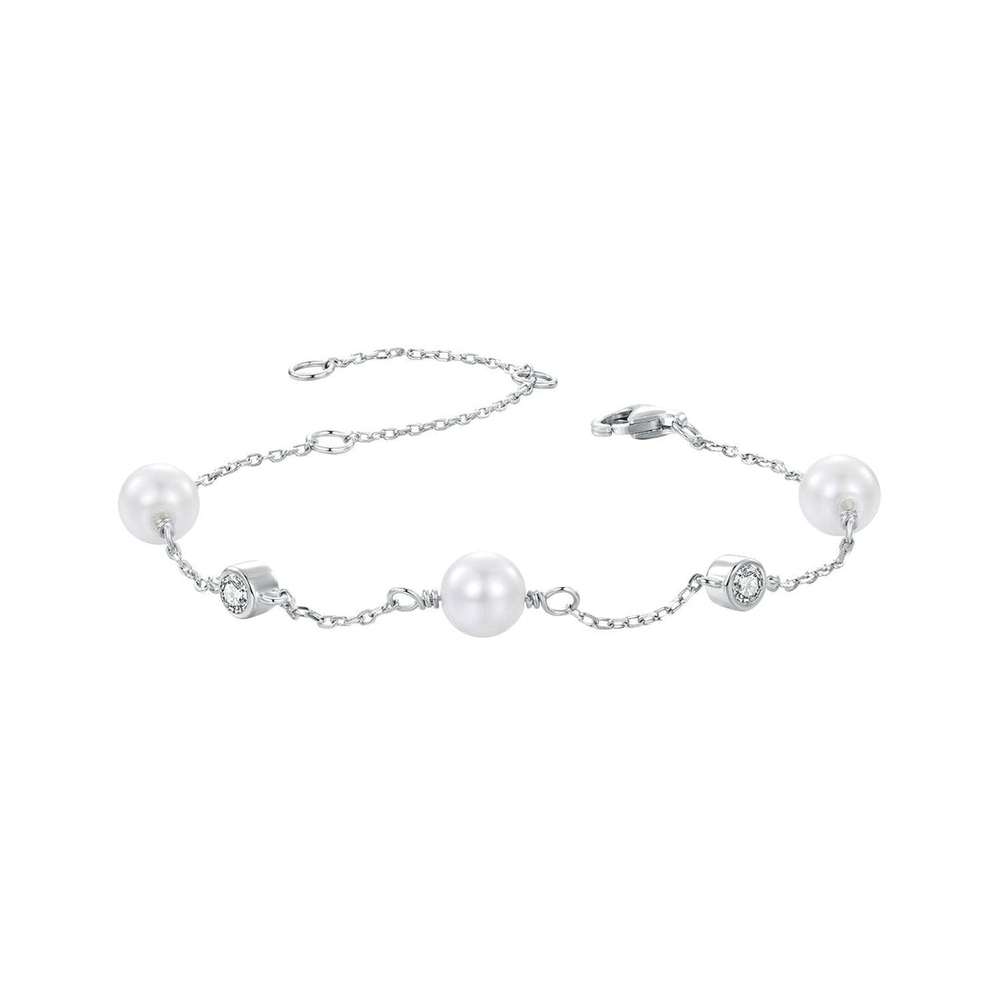 925 Sterling Silver 3mm Moissanite &amp; Shell Pearl Bracelet for Women  DestGlow