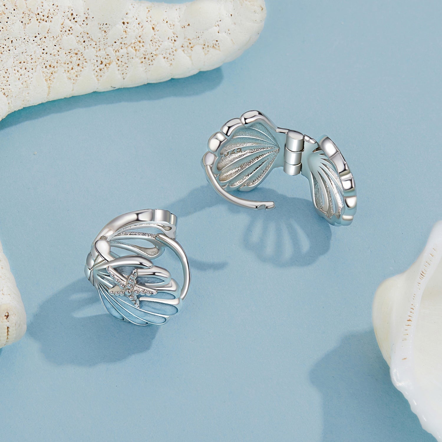 925 Sterling Silver White Gold Plated Enamel Earrings for Women 11x11mm  DestGlow