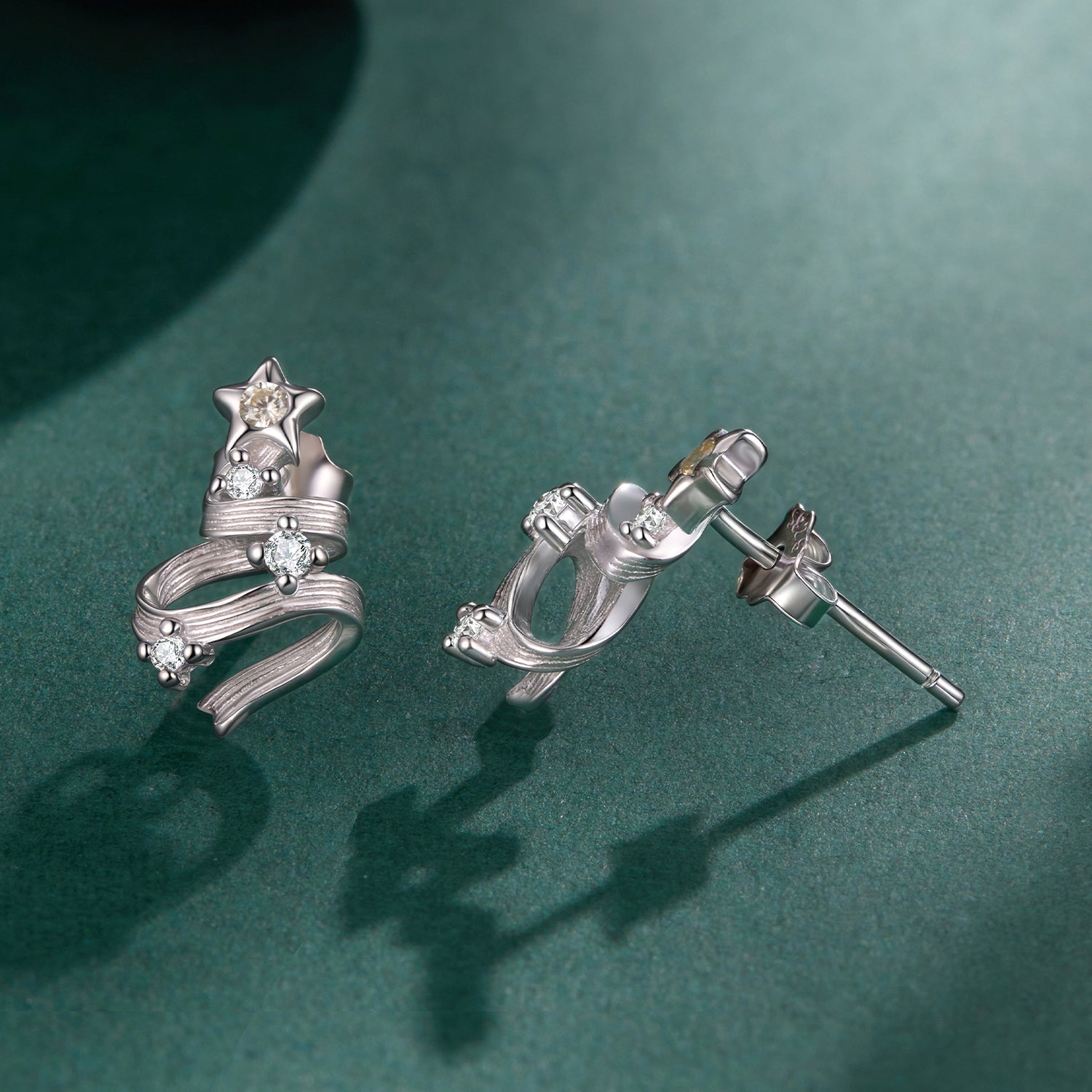 925 Sterling Silver Earrings with White Gold Plating and CZ  DestGlow