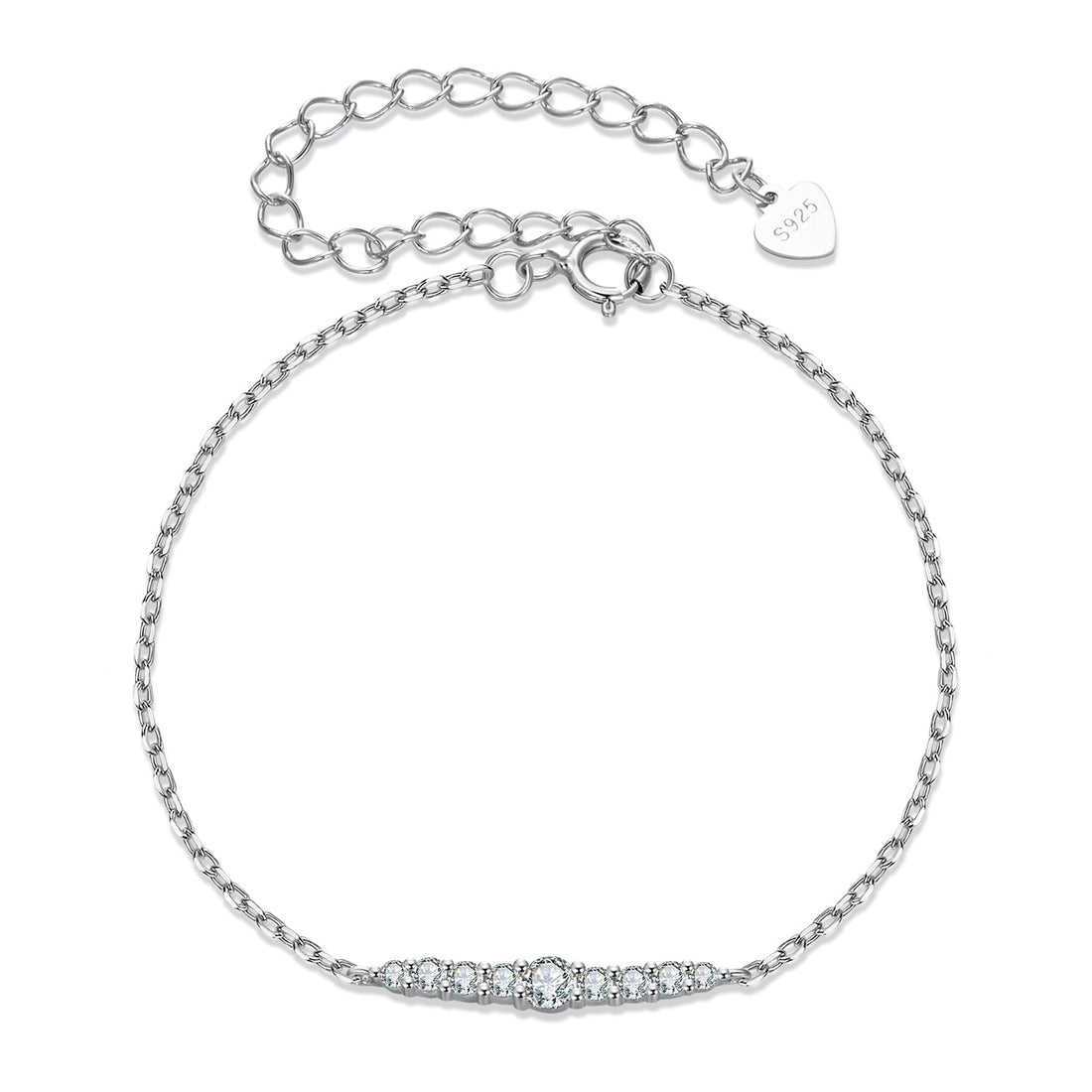 925 Sterling Silver Moissanite Bracelet for Women, Plated White Gold, 15+6cm  DestGlow