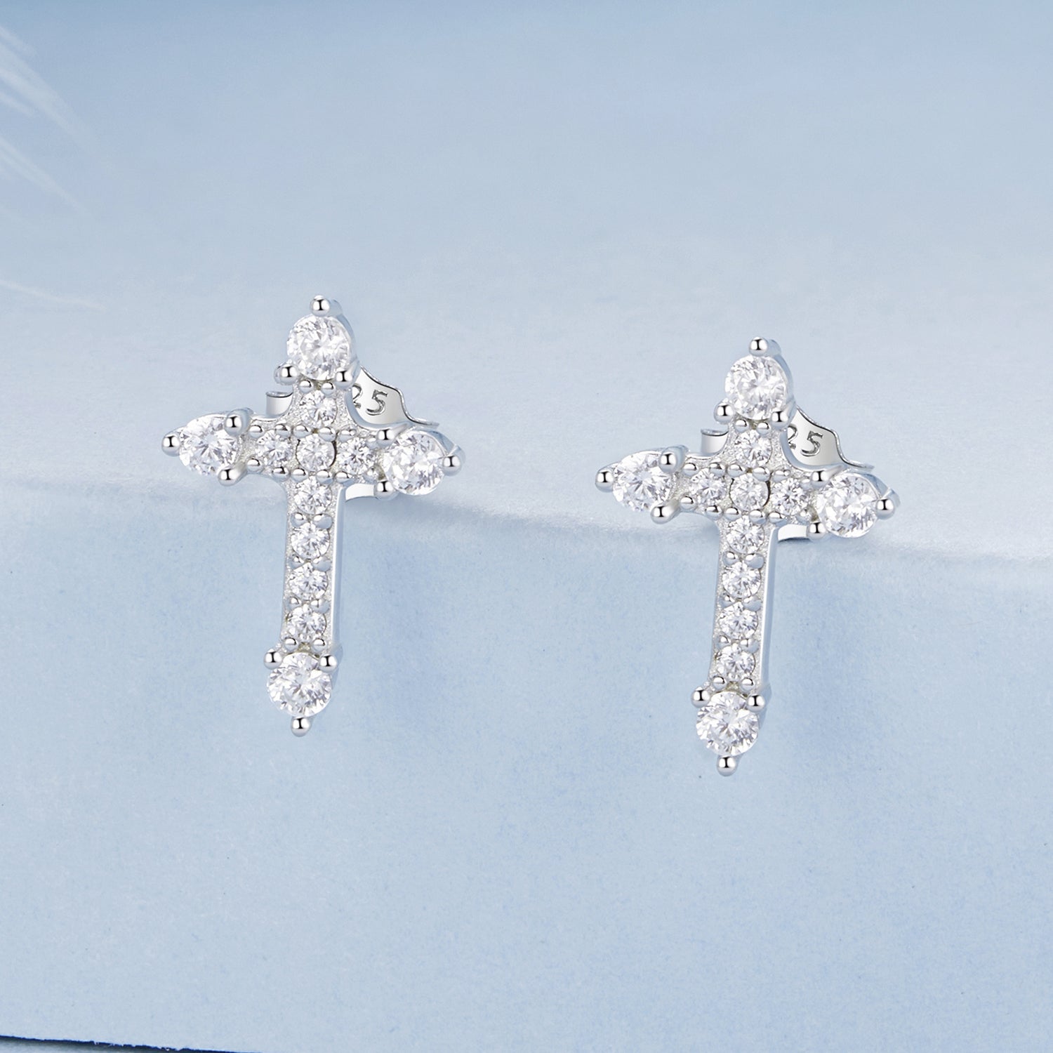 925 Sterling Silver Earrings with Pavé Setting CZ in White Gold Plating - 1.2x0.8cm for Women  DestGlow