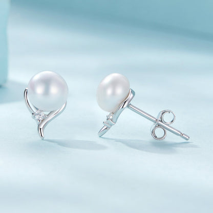 925 Sterling Silver Pavé Setting CZ &amp; Natural Fresh Water Earrings for Women - 10*7mm  DestGlow
