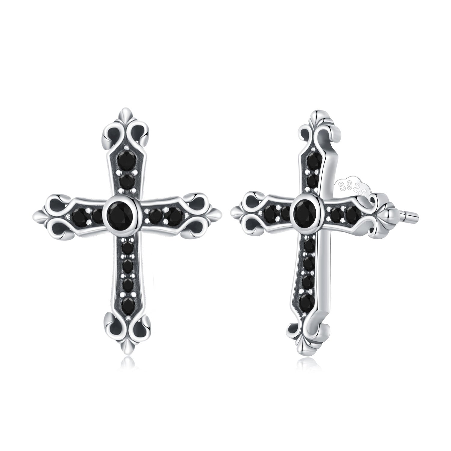 925 Sterling Silver Earrings with Pavé Setting CZ in Oxidized Silver, 15x12mm for Women  DestGlow