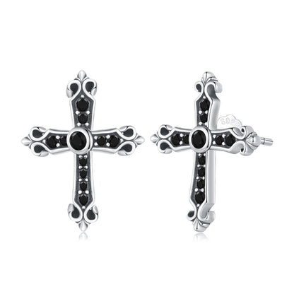 925 Sterling Silver Earrings with Pavé Setting CZ in Oxidized Silver, 15x12mm for Women  DestGlow