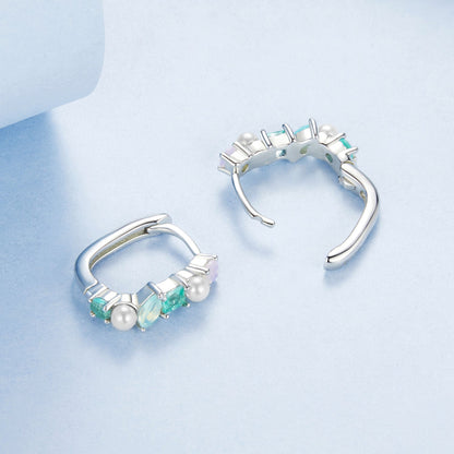 925 Sterling Silver Earrings with Nano Opal, Shell Pearl and Glass, 1.4cm for Women  DestGlow