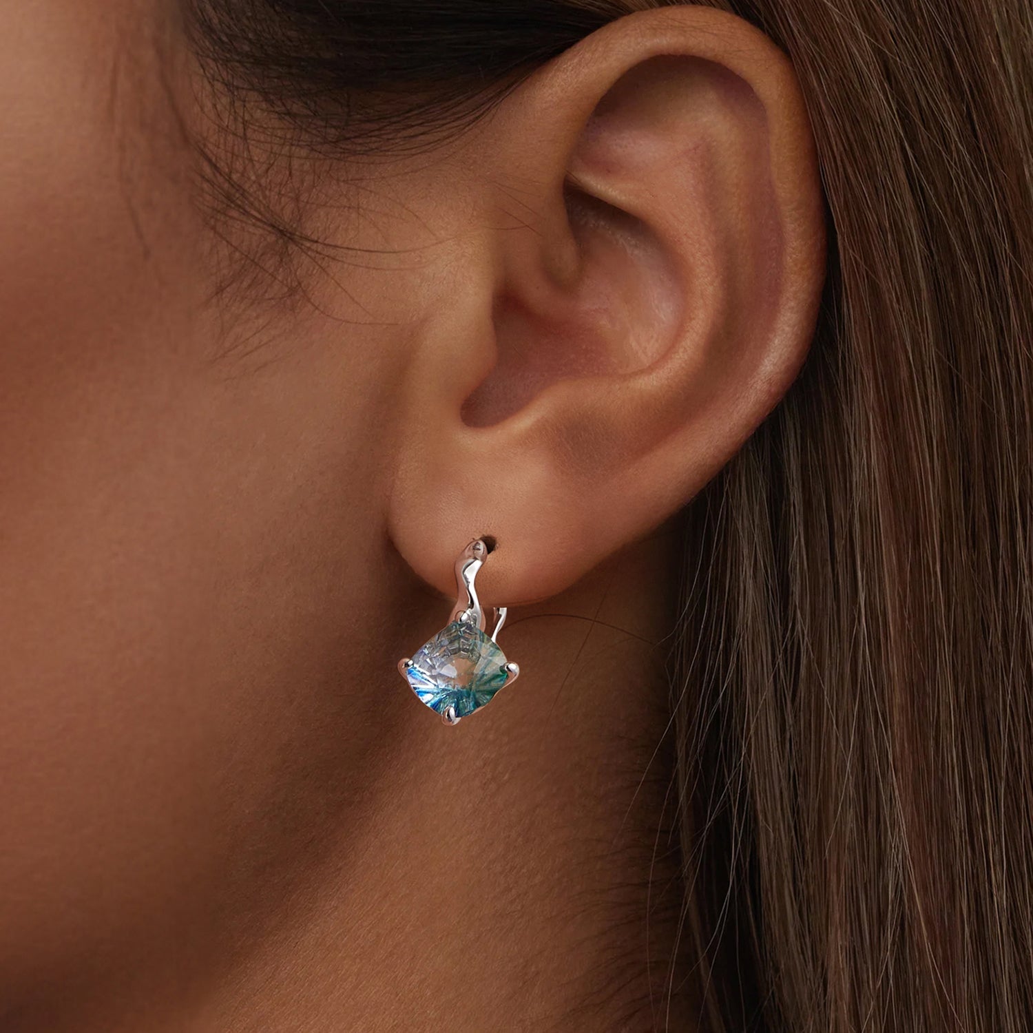 925 Sterling Silver Earrings with Transparent Glass and White Gold Plating for Women  DestGlow