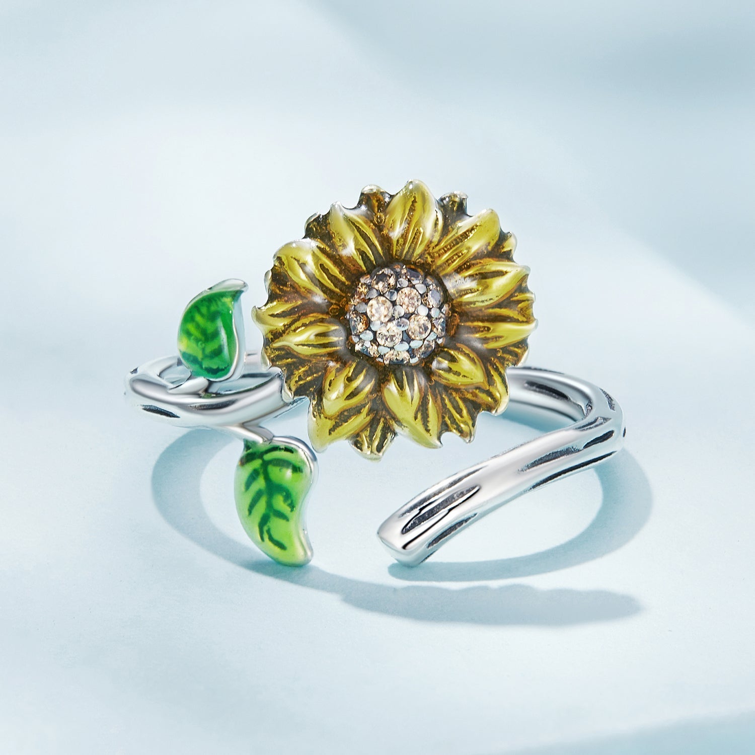 925 Sterling Silver Enamel Pavé Setting CZ Oxidized Silver Ring  DestGlow