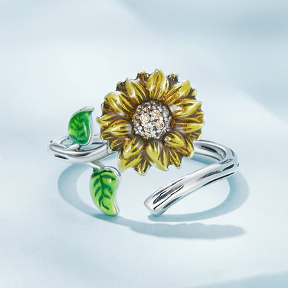 925 Sterling Silver Enamel Pavé Setting CZ Oxidized Silver Ring  DestGlow