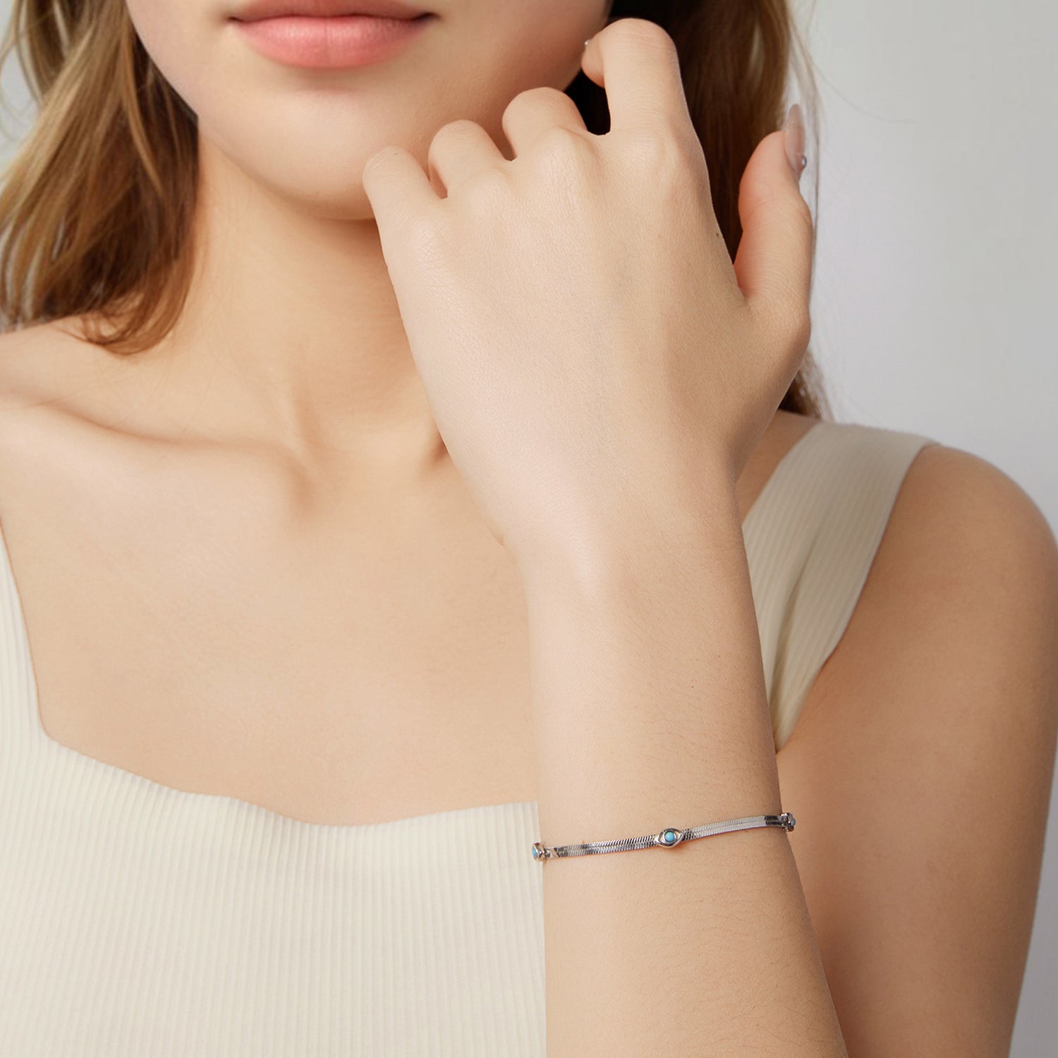 925 Sterling Silver White Gold Plated Multi-Layer Bracelet with Synthetic Turquoise  DestGlow