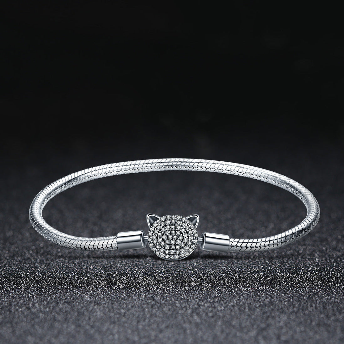 925 Sterling Silver Bracelet with Cat Head Charm, 17cm for Women  DestGlow