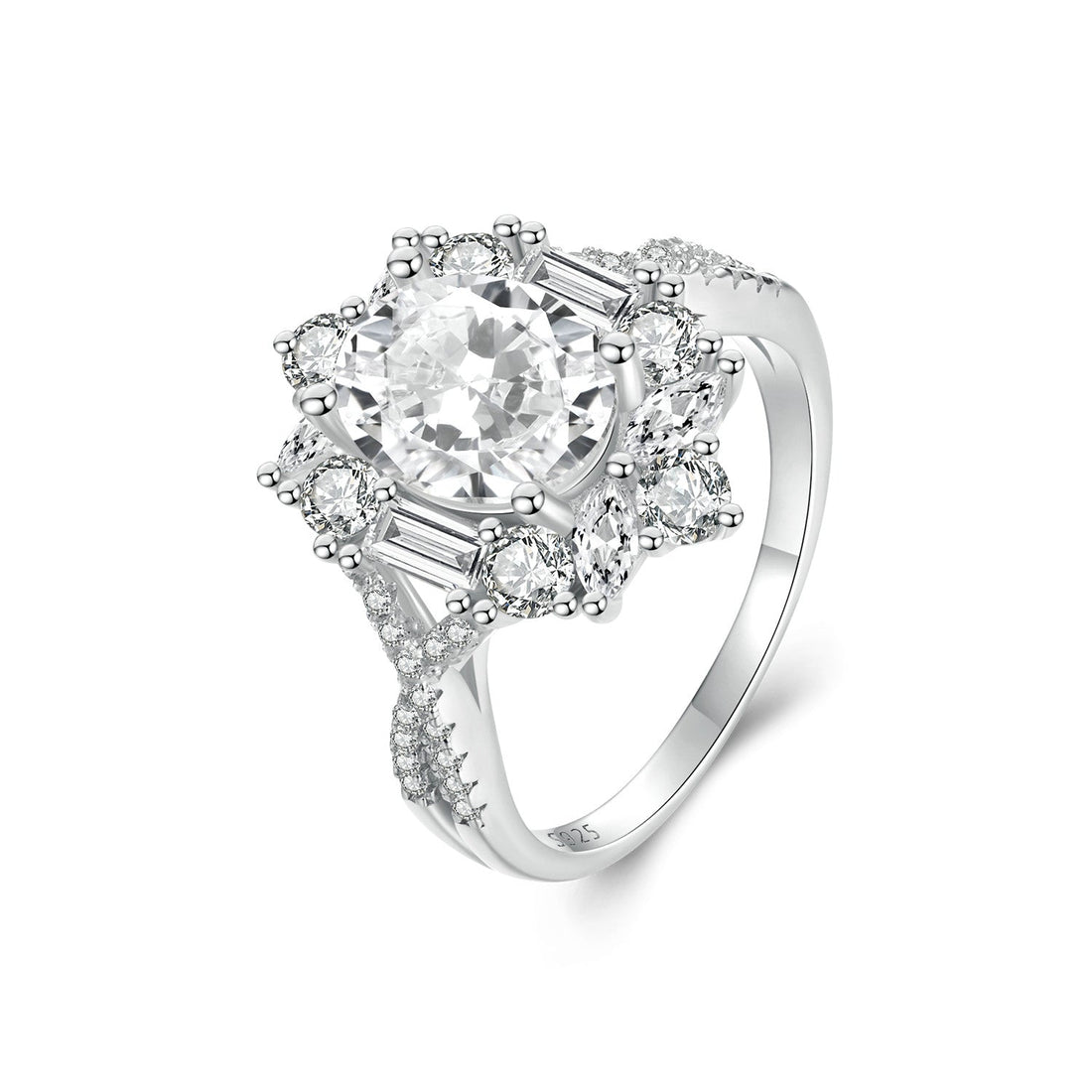 925 Sterling Silver 2 Carat Moissanite Ring in White Gold Plating - Size 8 for Women  DestGlow