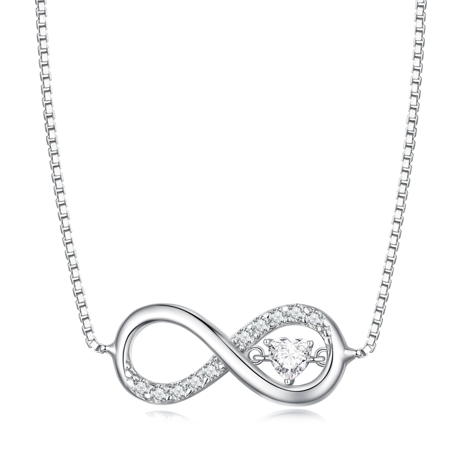 925 Sterling Silver Necklace with Pavé Setting CZ and Platinum Plating, Adjustable Length for Women  DestGlow