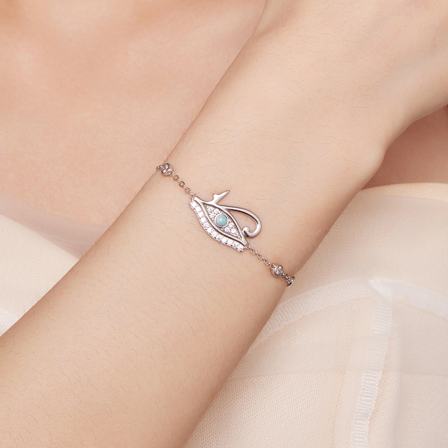 925 Sterling Silver Pavé Setting CZ &amp; Translucent Opal Bracelet 160+50mm for Women  DestGlow