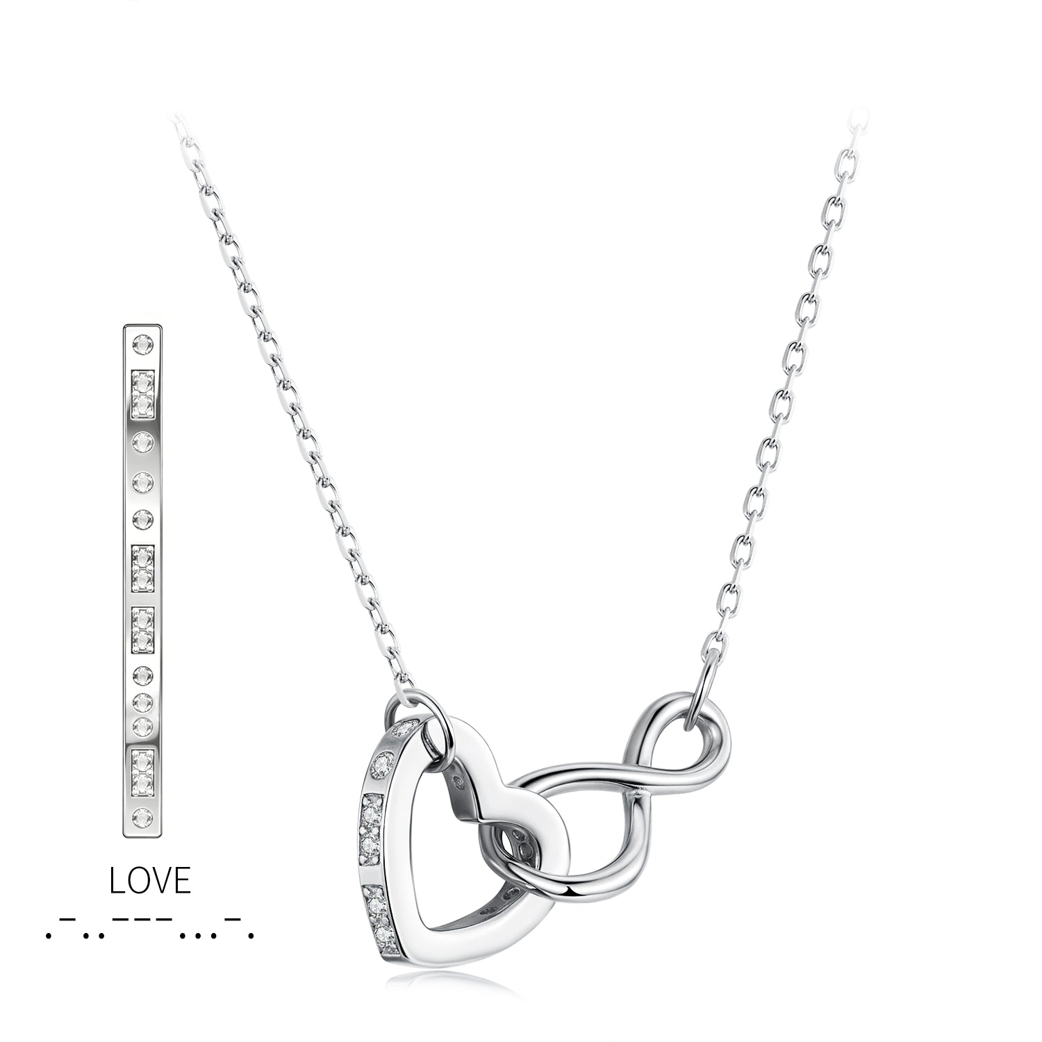 925 Sterling Silver Necklace with Pavé Setting CZ, 40+5cm, Plated White Gold, Women  DestGlow