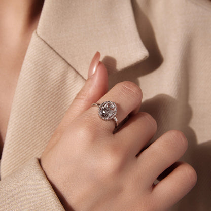 925 Sterling Silver Pavé Setting CZ White Gold Plated Ring with Transparent Glass for Women  DestGlow