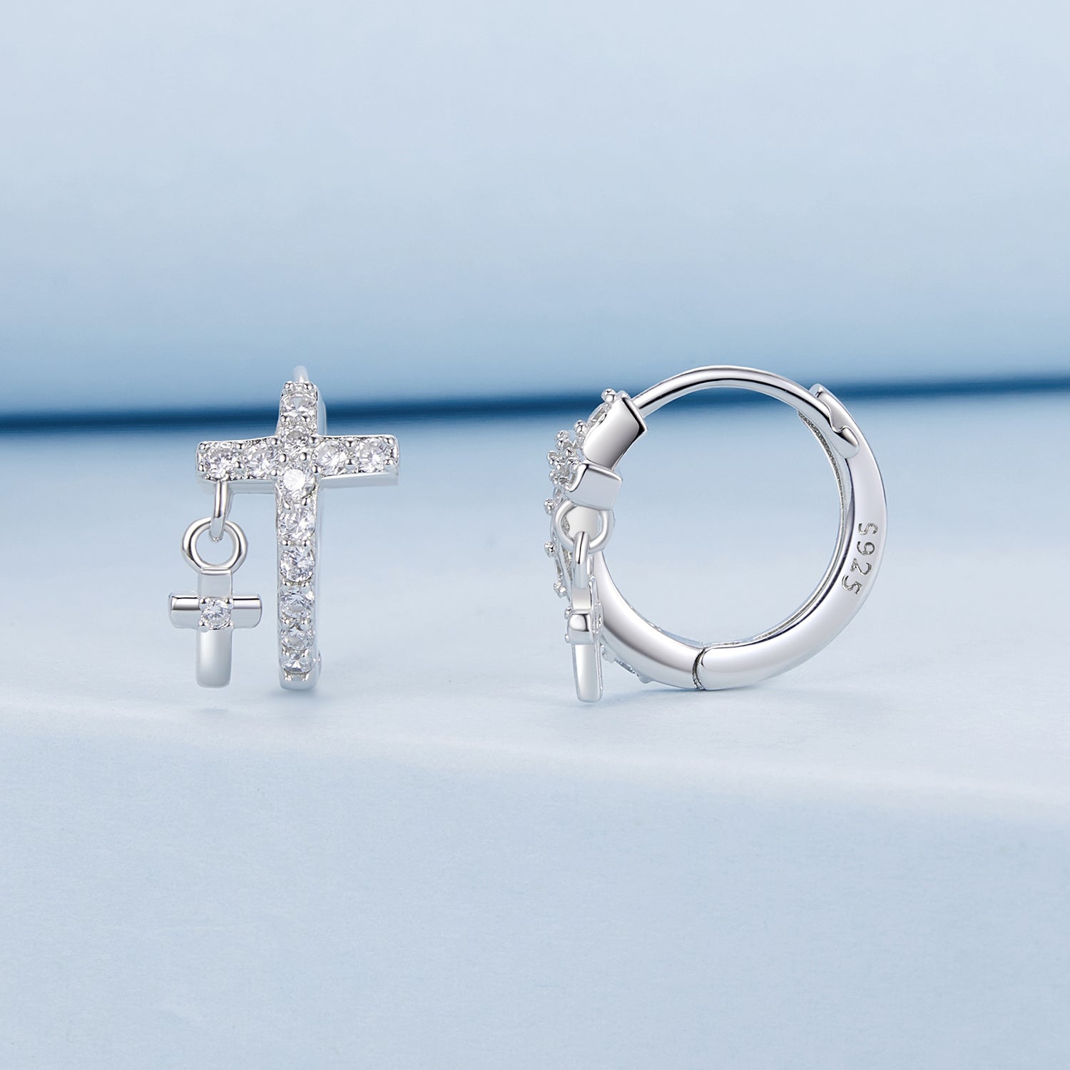 925 Sterling Silver Earrings with Pavé Setting CZ in White Gold, Size 13*8mm for Women  DestGlow