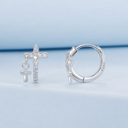925 Sterling Silver Earrings with Pavé Setting CZ in White Gold, Size 13*8mm for Women  DestGlow