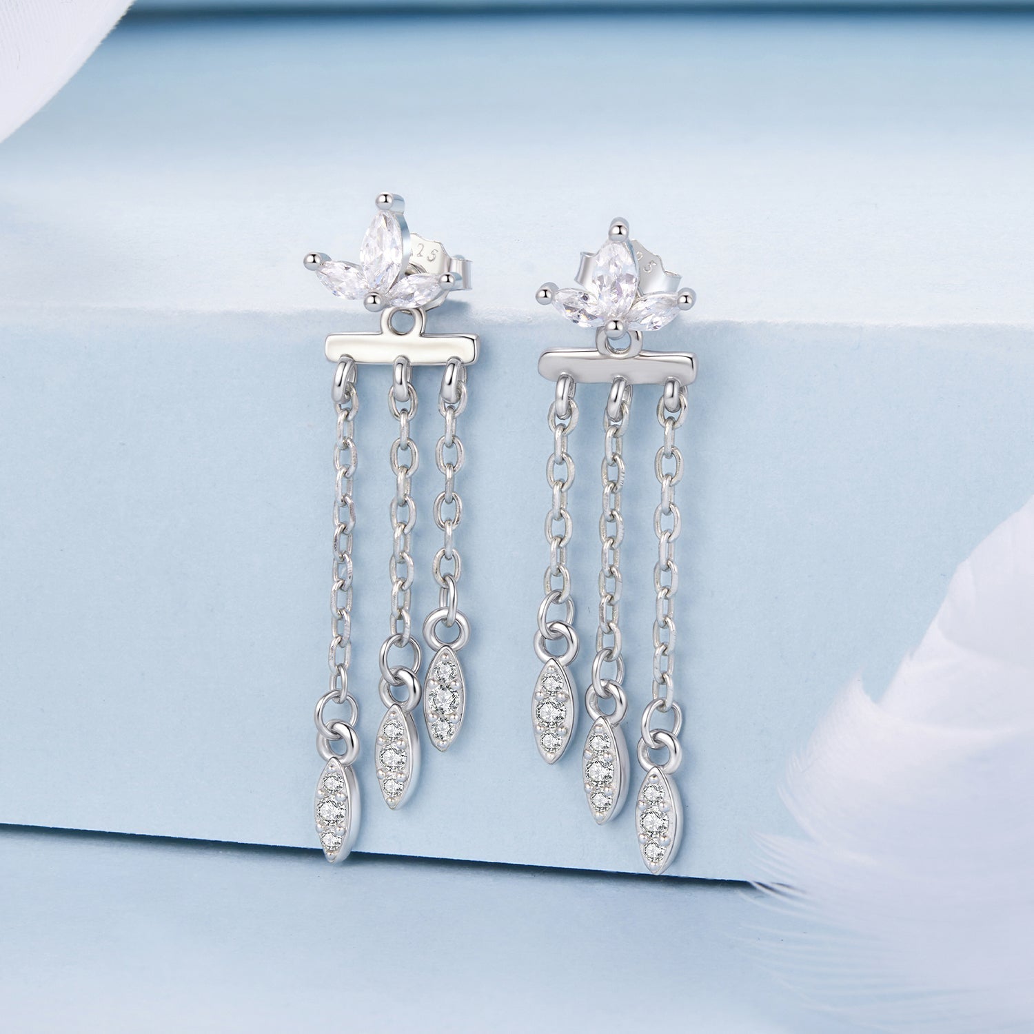 925 Sterling Silver Earrings with White Gold Plating and CZ  DestGlow