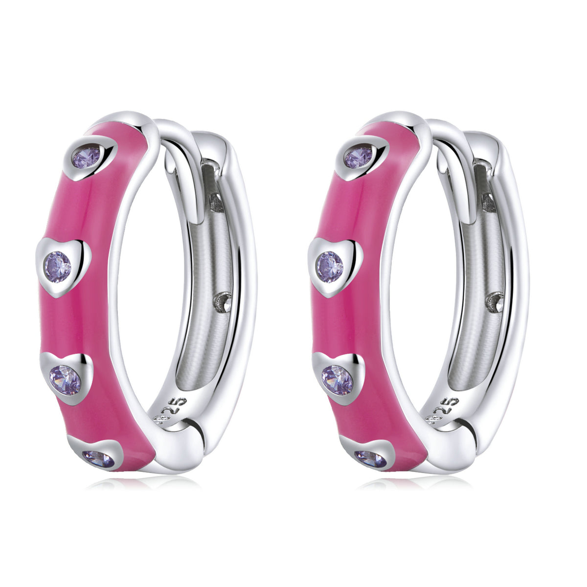 925 Sterling Silver Enamel CZ Earrings for Women, 1.2*0.3cm, Platinum Plated  DestGlow