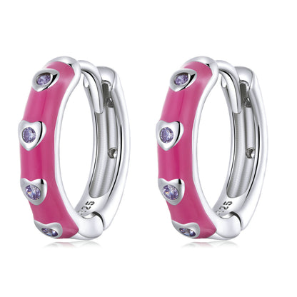 925 Sterling Silver Enamel CZ Earrings for Women, 1.2*0.3cm, Platinum Plated  DestGlow