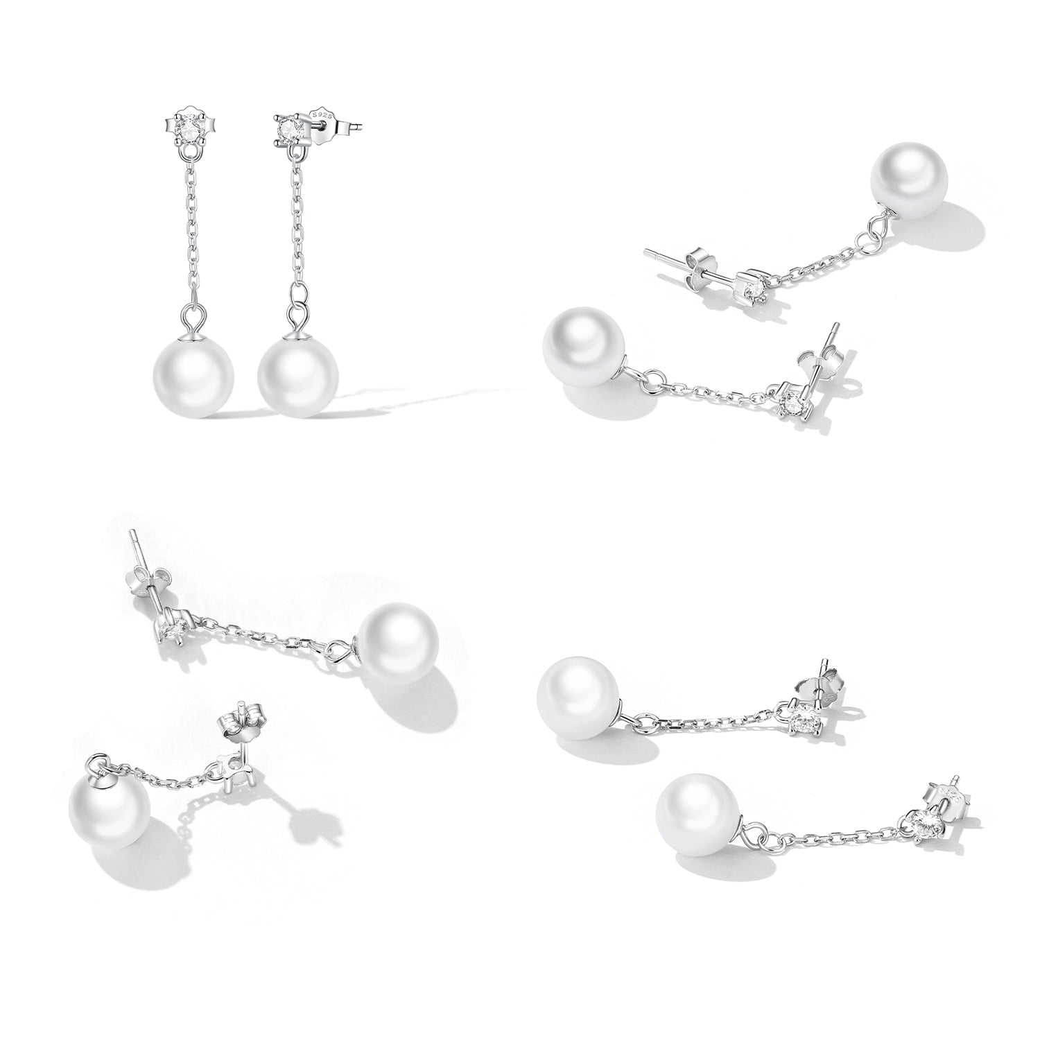925 Sterling Silver Earrings with Pavé Setting CZ &amp; Quality Shell Pearl  DestGlow
