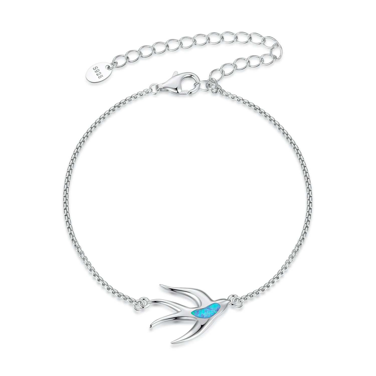 925 Sterling Silver Synthetic Opal Bracelet with White Gold Plating  DestGlow