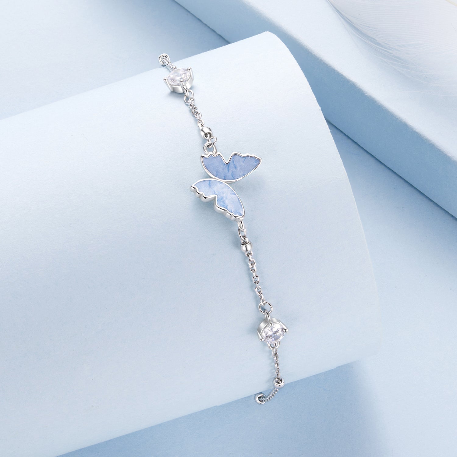 925 Sterling Silver White Gold Plated Bracelet with Enamel and CZ - 15+6cm Length  DestGlow
