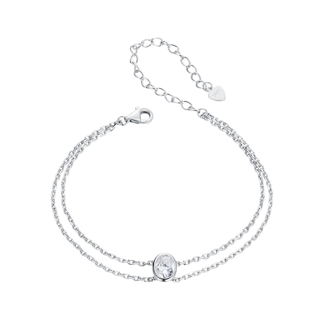 925 Sterling Silver Moissanite 1 Carat Bracelet for Women - White Gold Plated, 150+60mm  DestGlow