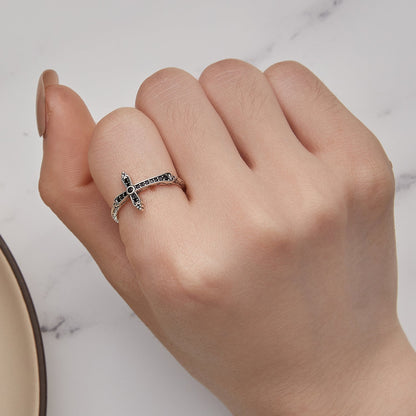 925 Sterling Silver Oxidized Ring with Pavé Setting CZ, Size 6.0 for Women  DestGlow