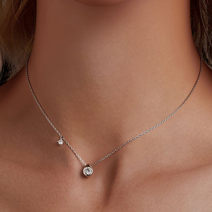 925 Sterling Silver + Moissanite Adjustable Necklace for Women - White Gold 0.5ct &amp; 0.1ct