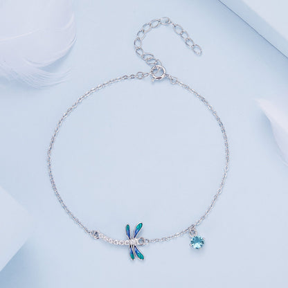 925 Sterling Silver 16.5cm+5cm Enamel Dragonfly Bracelet for Women  DestGlow
