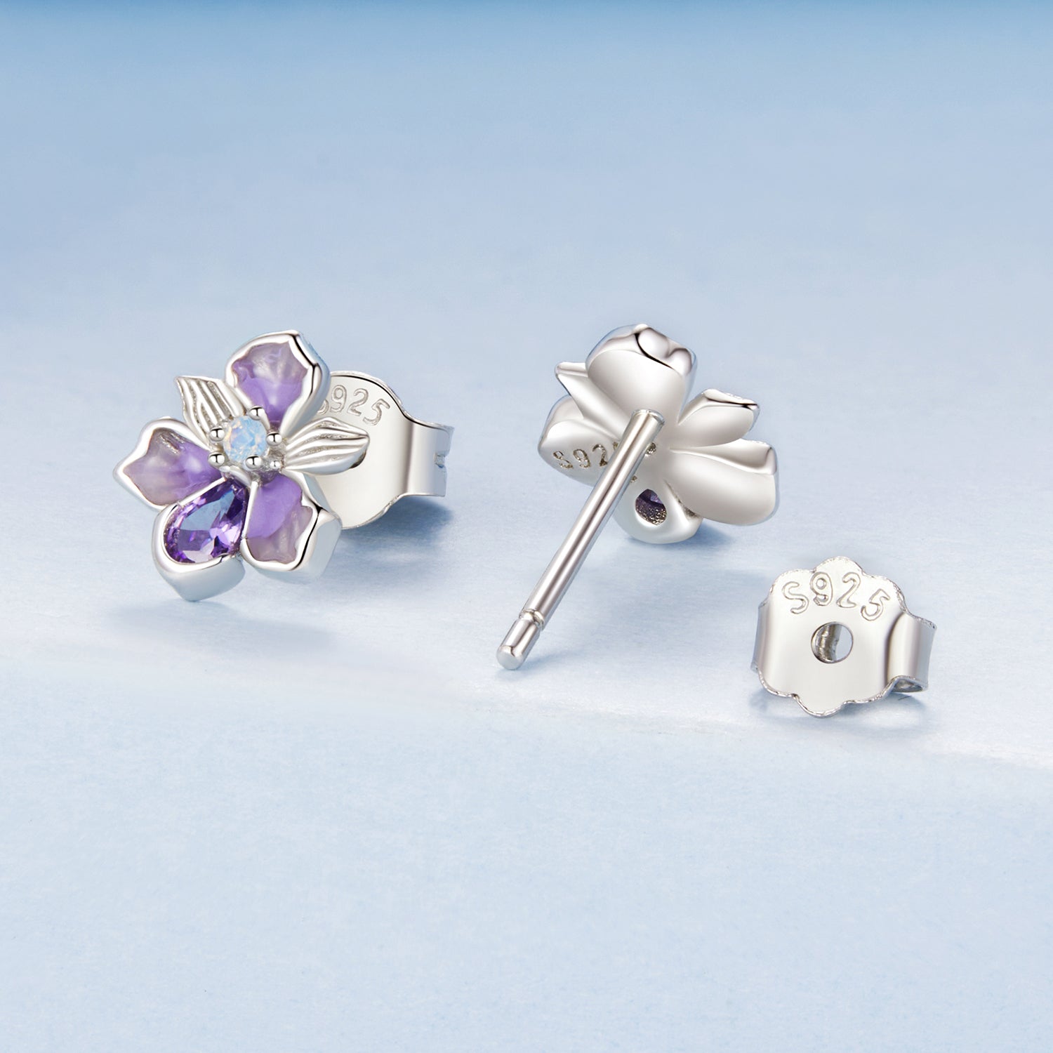 925 Sterling Silver Earrings with Nano Opal Stone and CZ, White Gold Plated, 0.7cm, for Women  DestGlow