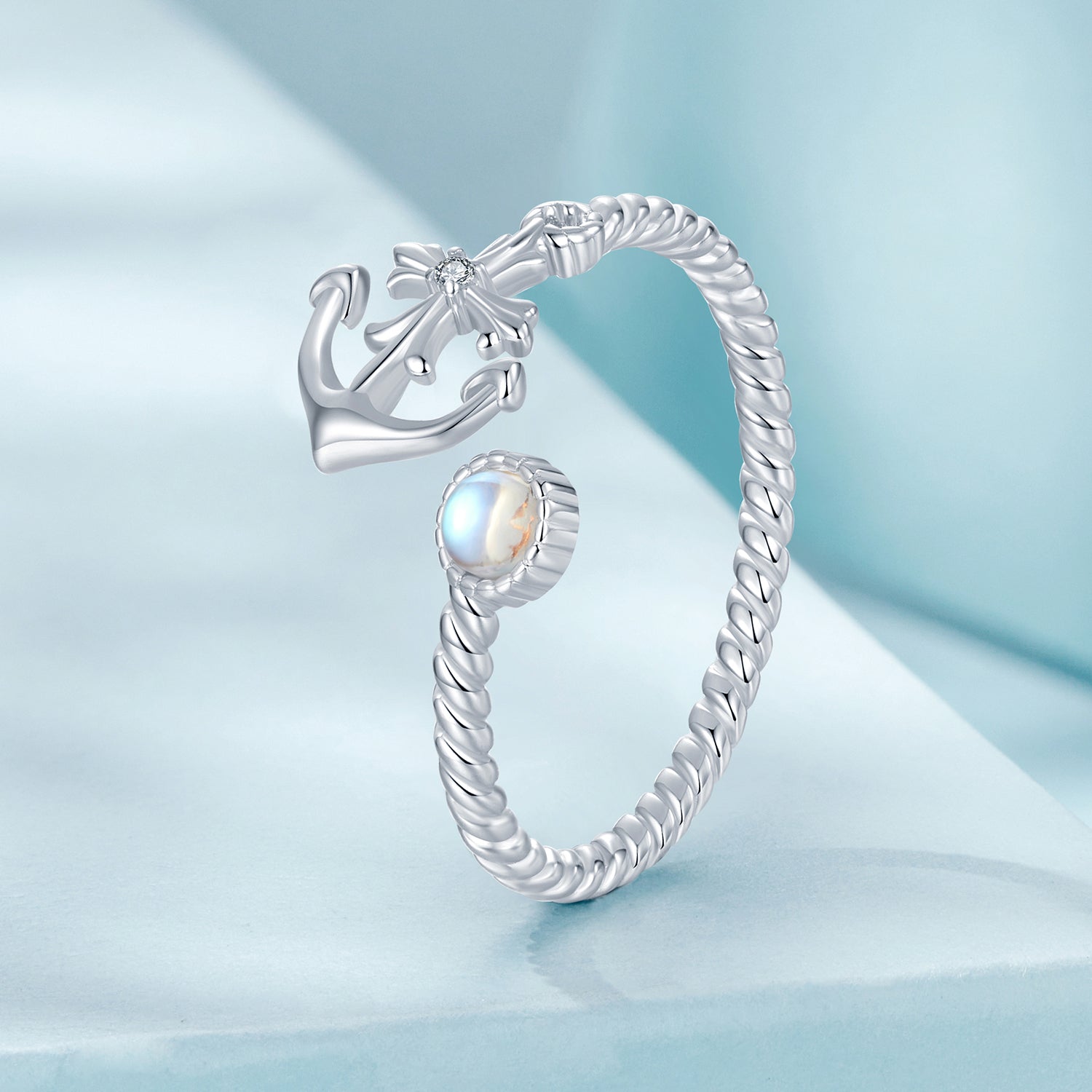 925 Sterling Silver &amp; White Gold Pave Setting Moonstone Ring for Women  DestGlow