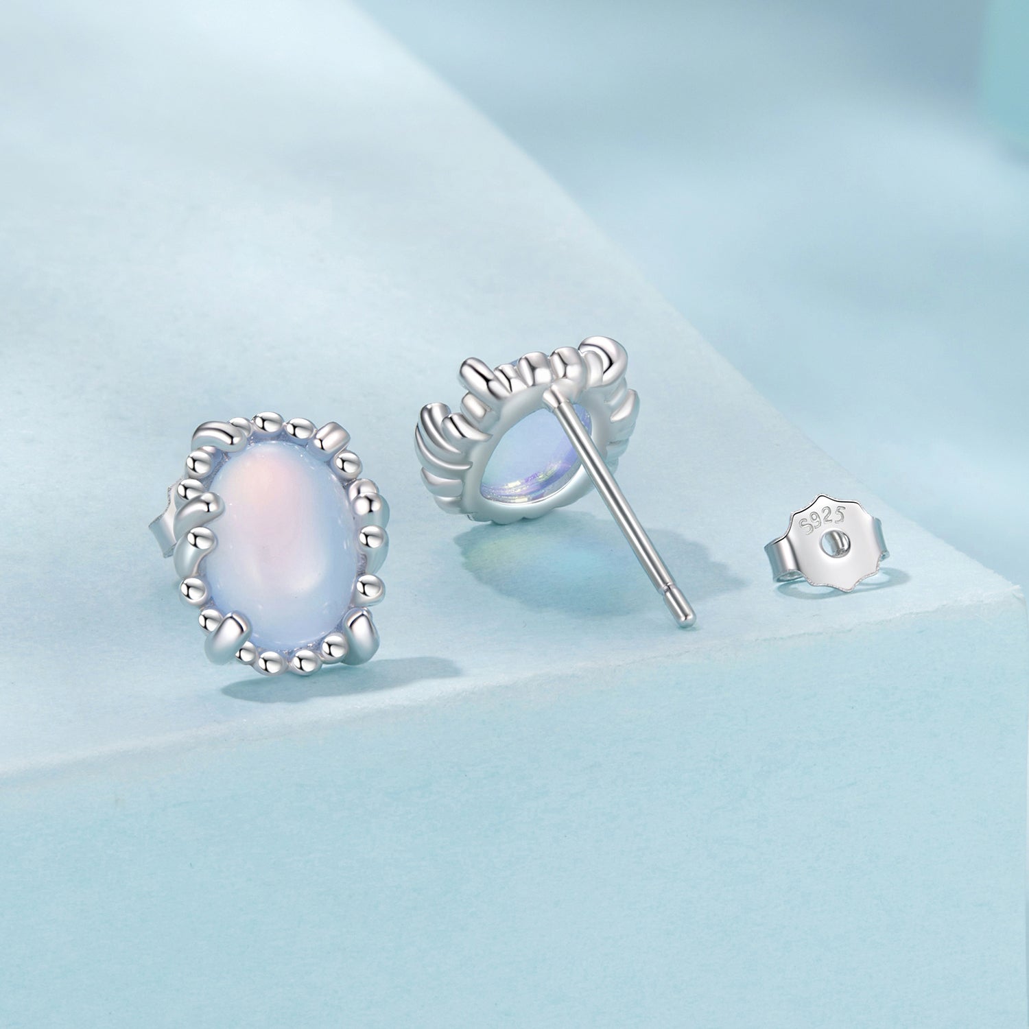 925 Sterling Silver Earrings for Women with Transparent Glass, 1.0*0.9cm  DestGlow