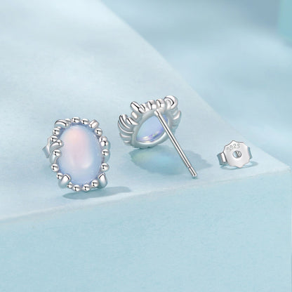 925 Sterling Silver Earrings for Women with Transparent Glass, 1.0*0.9cm  DestGlow